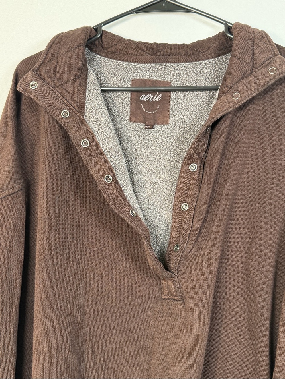 Aerie Women’s S/P Brown Oversized Snap Neck Pullover Sweatshirt Fleece Lined - Picture 5 of 10